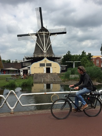 Windmill, Heron, and Bicyclist in Utrecht